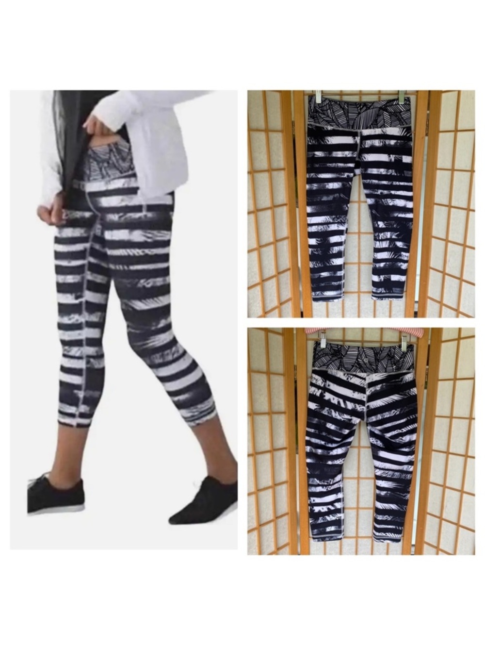 lululemon athletica Black & White Wonder  Under Shady Palms Cropped Legging SZ 6